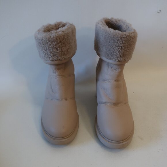 Womens Gianvito Rossi Mousse Neutral Shearling-Trim Leather Ankle Boots 38 US/8 - Picture 5 of 16